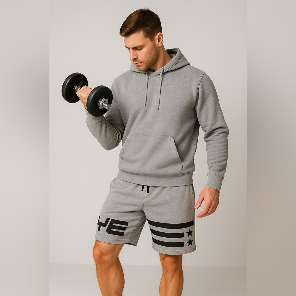DoYouEven Men’s Graphic Athletic Shorts – Gray/Black | Size Large